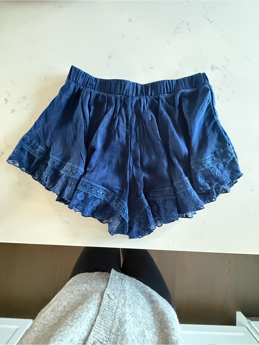 FREE PEOPLE INTIMATELY Women's Navy Blue Ruffle Lace Shorts